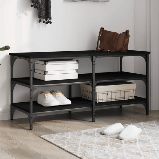 Black Shoe Bench, Engineered Wood, 100x38.5x49 cm - Stylish Storage