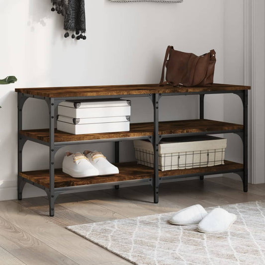 Smoked Oak Shoe Bench – 100x38.5x49cm – Engineered Wood