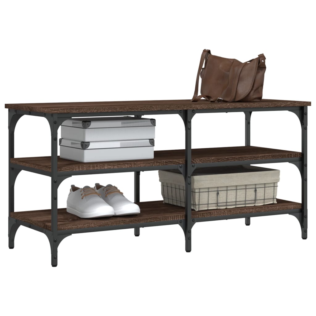 Brown Oak Shoe Bench - Engineered Wood, 100x38.5x49 cm