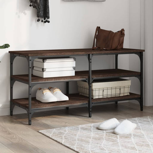 Brown Oak Shoe Bench - Engineered Wood, 100x38.5x49 cm