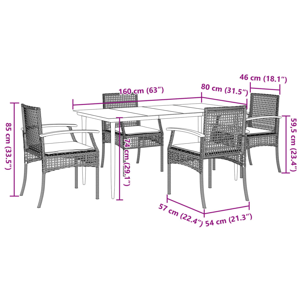 5 Piece Garden Dining Set with Cushions Beige Poly Rattan