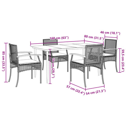 5 Piece Garden Dining Set with Cushions Beige Poly Rattan