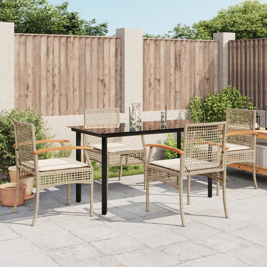 5 Piece Garden Dining Set with Cushions Beige Poly Rattan