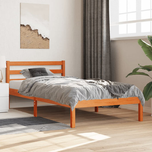 Wax Brown Solid Pine Bed Frame 90x190 cm Single - No Mattress Included