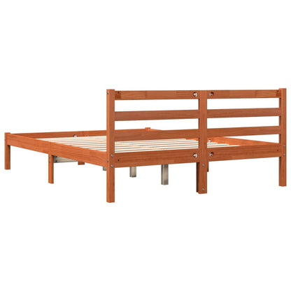 Solid Pine Wood Bed Frame - Wax Brown Double 135x190 cm