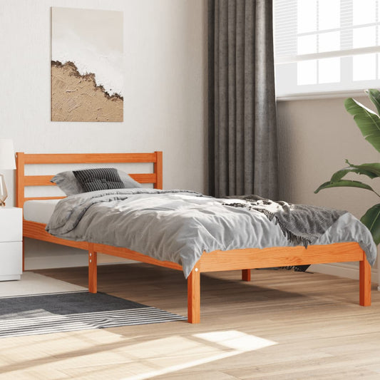 Solid Pine Wood Bed Frame 100x200 cm, Wax Brown Finish