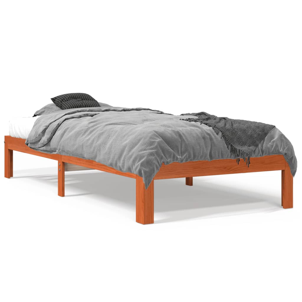 Solid Pine Wood Bed Frame, Wax Brown, Small Single 75x190 cm
