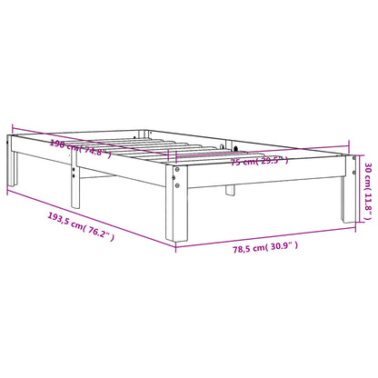Solid Pine Wood Bed Frame, Wax Brown, Small Single 75x190 cm