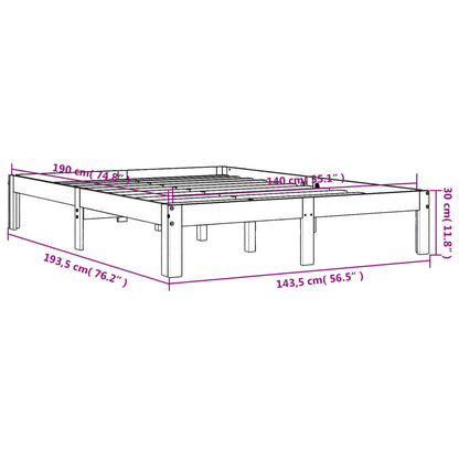 Solid Pine Bed Frame 140x190 cm, Wax Brown, No Mattress Included
