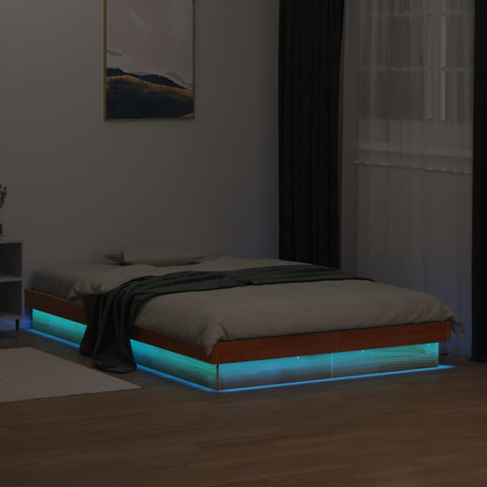 Wax Brown Solid Wood LED Bed Frame 140x200 cm (No Mattress)