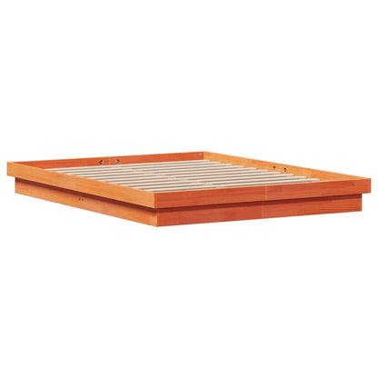 Wax Brown LED Bed Frame 160x200 cm - Solid Wood, No Mattress