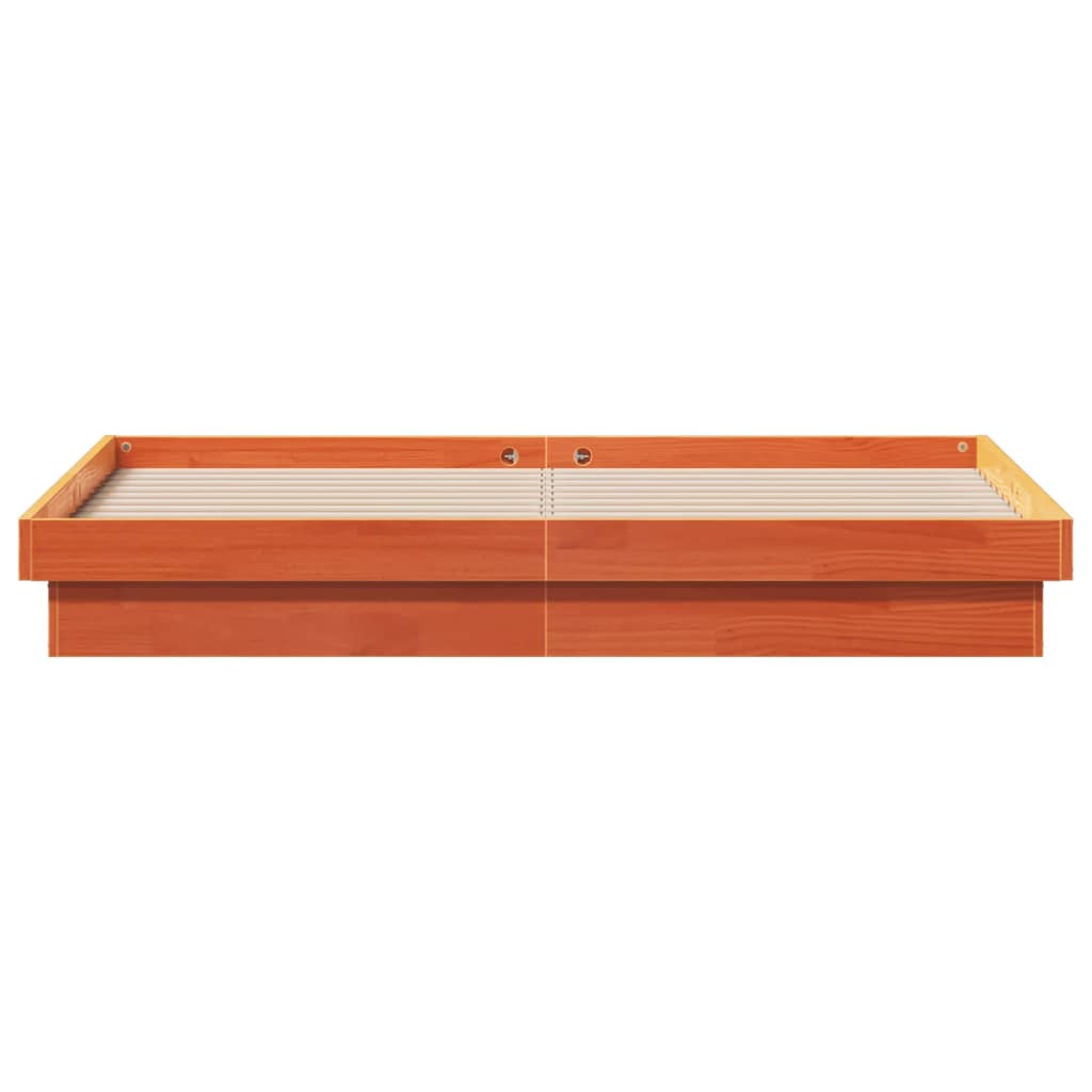 Wax Brown LED Bed Frame 160x200 cm - Solid Wood, No Mattress
