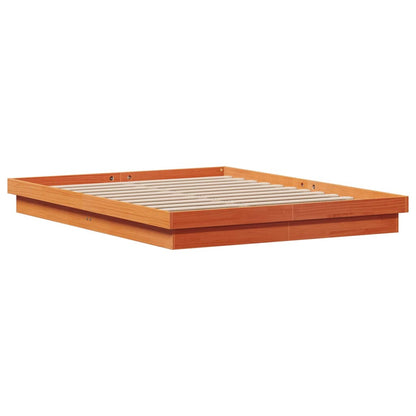 Wax Brown LED Bed Frame 160x200 cm - Solid Wood, No Mattress