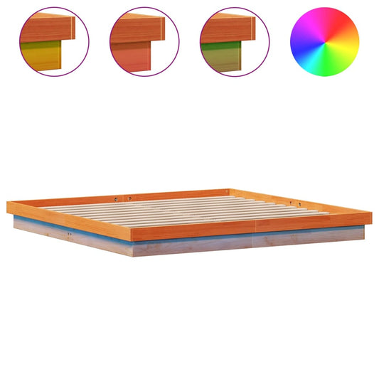 Solid Wood LED Bed Frame Wax Brown 180x200 cm Super King Size