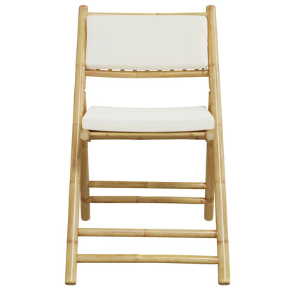 Bamboo Folding Bistro Chairs Set with Cream White Cushions - 4 Piece