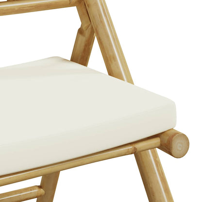 Bamboo Folding Bistro Chairs Set with Cream White Cushions - 4 Piece