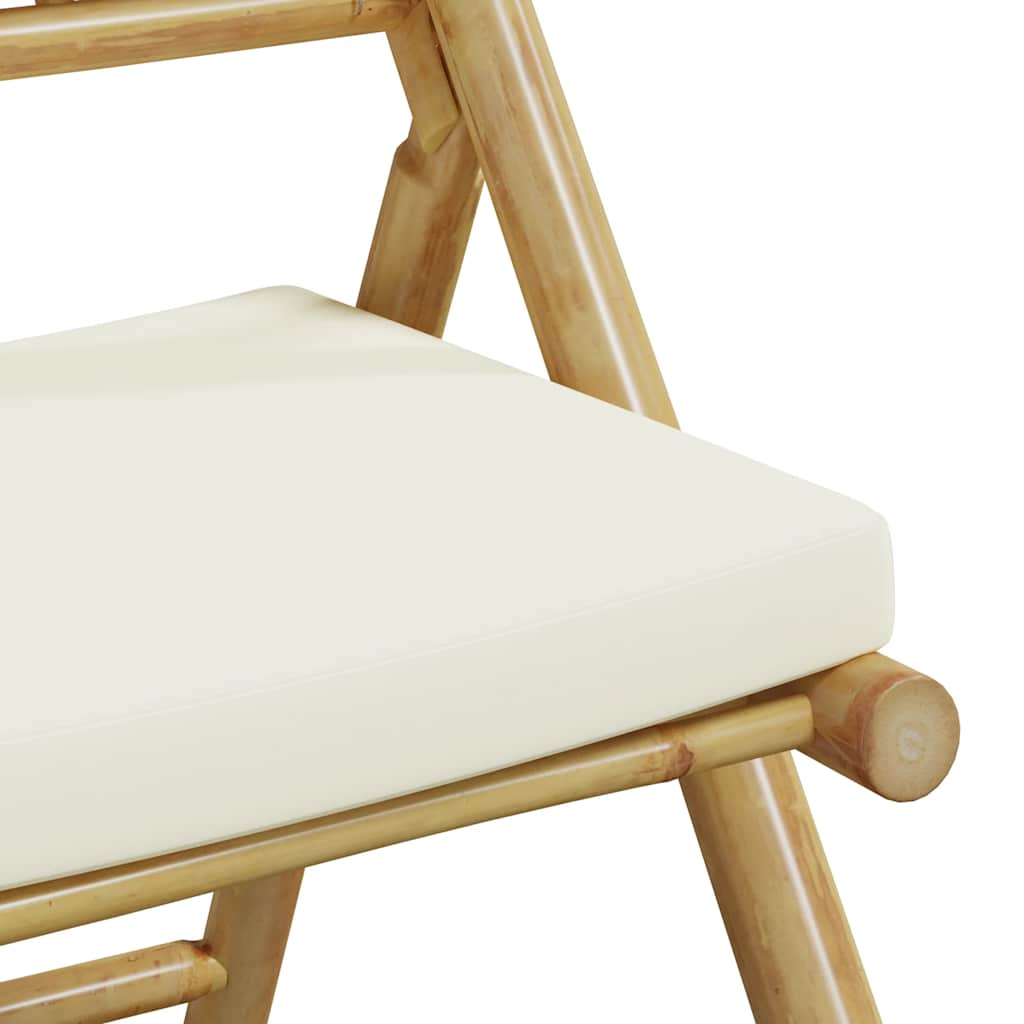 6-Piece Bamboo Folding Bistro Chairs with Cream Cushions