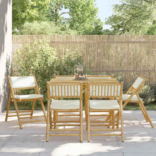 6-Piece Bamboo Folding Bistro Chairs with Cream Cushions