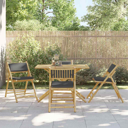 4-Piece Bamboo Folding Bistro Chairs, Dark Grey Cushions