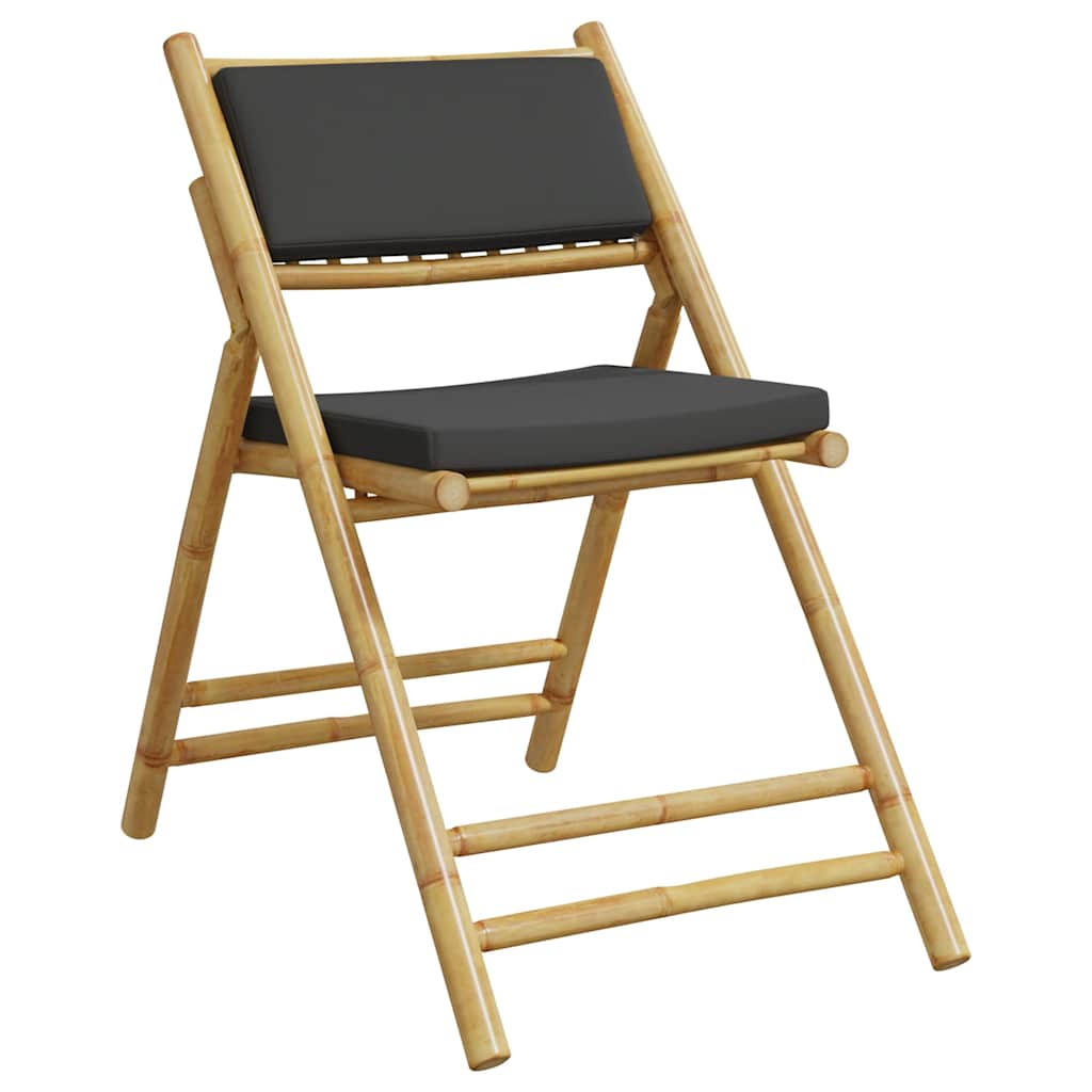 Bamboo Folding Bistro Chairs Set, Dark Grey Cushions, 6 Pieces