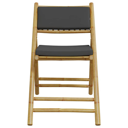 Bamboo Folding Bistro Chairs Set, Dark Grey Cushions, 6 Pieces