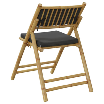 Bamboo Folding Bistro Chairs Set, Dark Grey Cushions, 6 Pieces