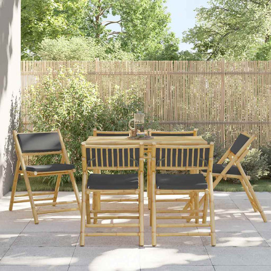 Bamboo Folding Bistro Chairs Set, Dark Grey Cushions, 6 Pieces
