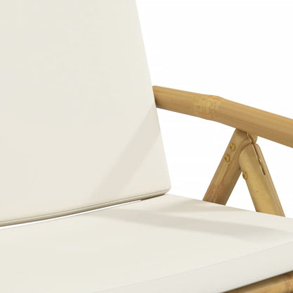4 Piece Bamboo Reclining Chairs with Cream White Cushions