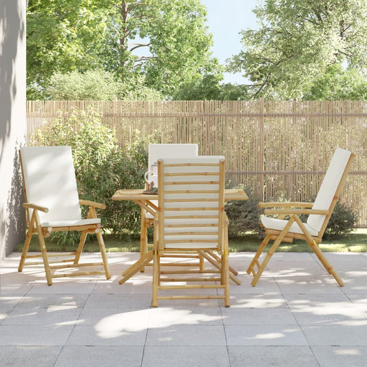 4 Piece Bamboo Reclining Chairs with Cream White Cushions