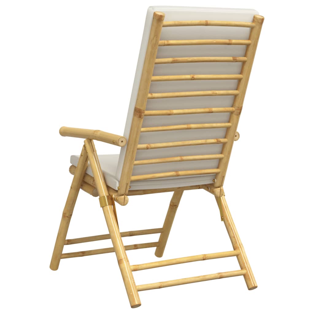Bamboo Folding Recliner Set, Cream Cushions - 6 Piece Chairs