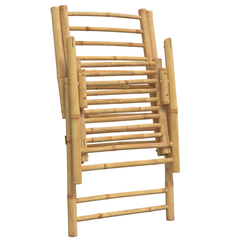 Bamboo Folding Recliner Set, Cream Cushions - 6 Piece Chairs