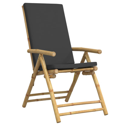 4-Piece Bamboo Folding Reclining Chairs with Dark Grey Cushions