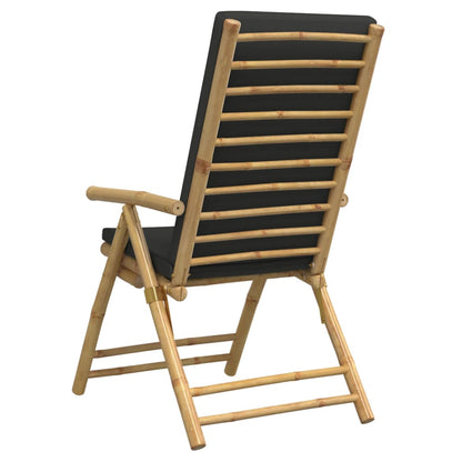 4-Piece Bamboo Folding Reclining Chairs with Dark Grey Cushions
