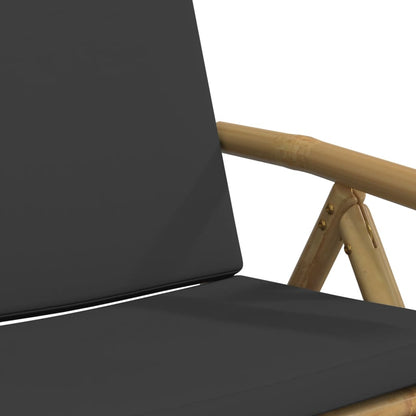 4-Piece Bamboo Folding Reclining Chairs with Dark Grey Cushions