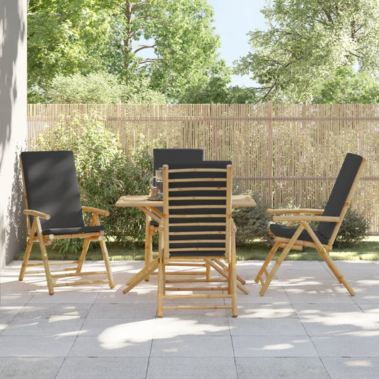 4-Piece Bamboo Folding Reclining Chairs with Dark Grey Cushions