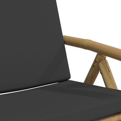 6-Piece Bamboo Reclining Chairs with Dark Grey Cushions - Foldable
