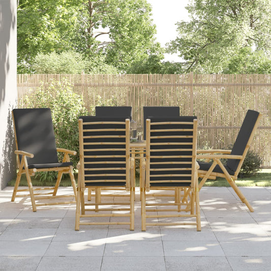 6-Piece Bamboo Reclining Chairs with Dark Grey Cushions - Foldable