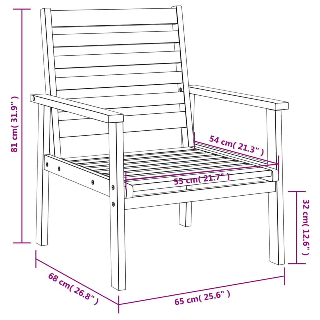 Solid Acacia Garden Sofa Chair Set, 2pcs, 66.5x65x81 cm