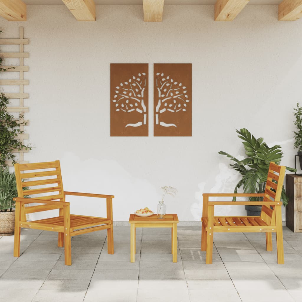 Solid Acacia Garden Sofa Chair Set, 2pcs, 66.5x65x81 cm