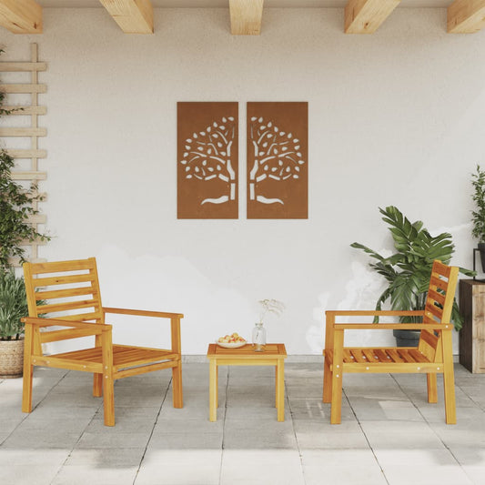 Solid Acacia Garden Sofa Chair Set, 2pcs, 66.5x65x81 cm