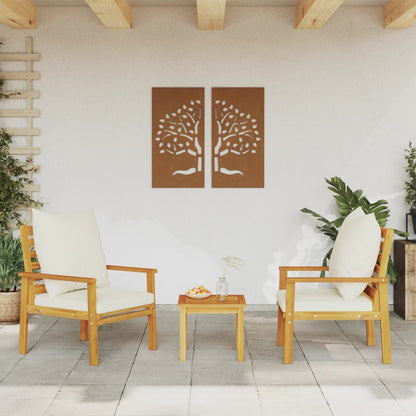 2-Piece Solid Acacia Wood Garden Sofa Chair Set with Cushions
