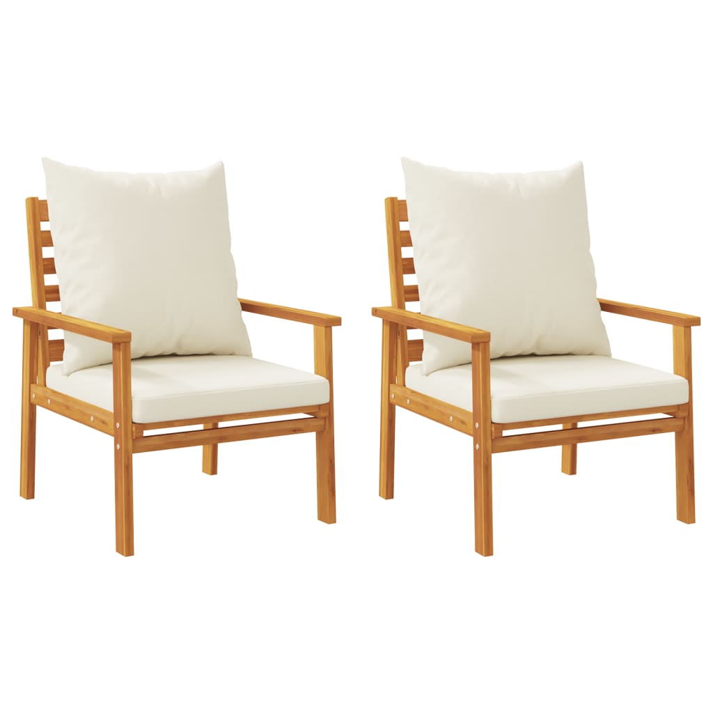 2-Piece Solid Acacia Wood Garden Sofa Chair Set with Cushions