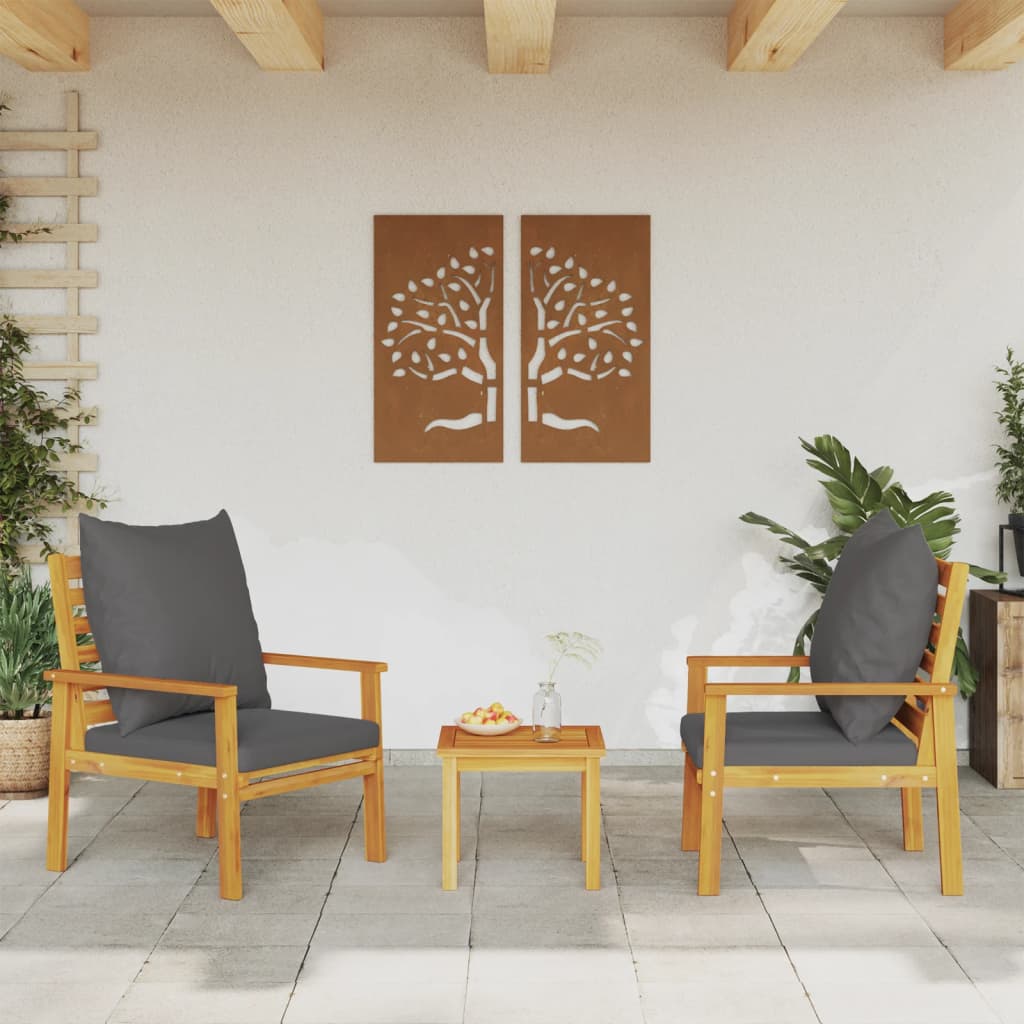 2pc Acacia Wood Garden Sofa Chairs with Cushions - Solid & Stylish