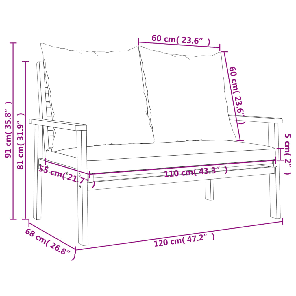 Solid Wood Acacia Garden Set with Cushions - Elegant & Durable