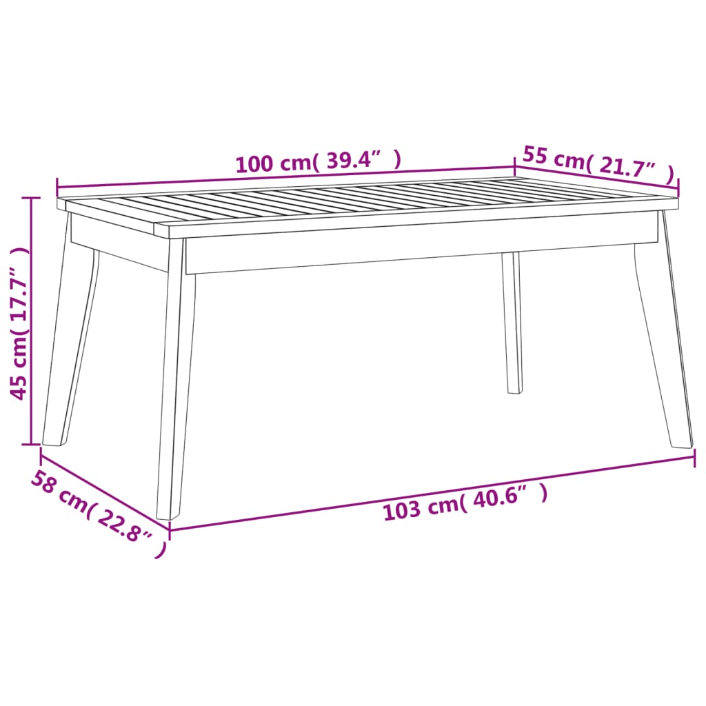 Solid Acacia Wood Garden Dining Table 100x55x45 cm