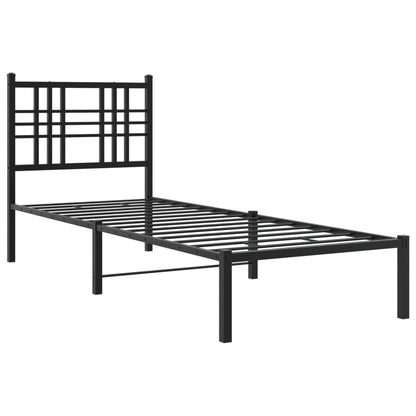 Black Metal Bed Frame with Headboard, 75x190cm - No Mattress Included