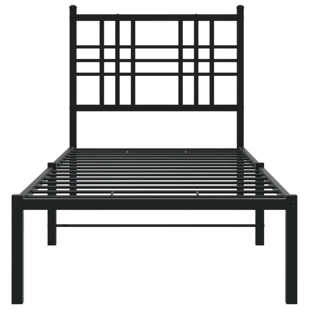 Black Metal Bed Frame with Headboard, 75x190cm - No Mattress Included