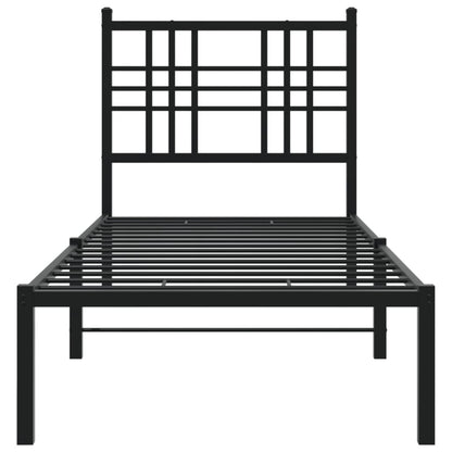 Black Metal Bed Frame with Headboard, 75x190cm - No Mattress Included