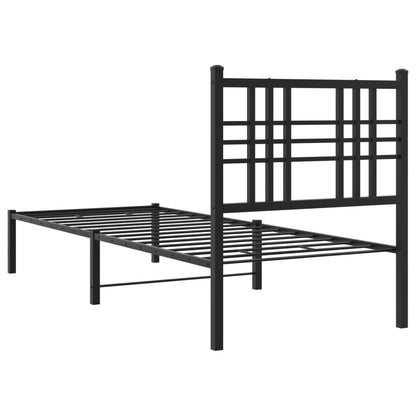 Black Metal Bed Frame with Headboard, 75x190cm - No Mattress Included