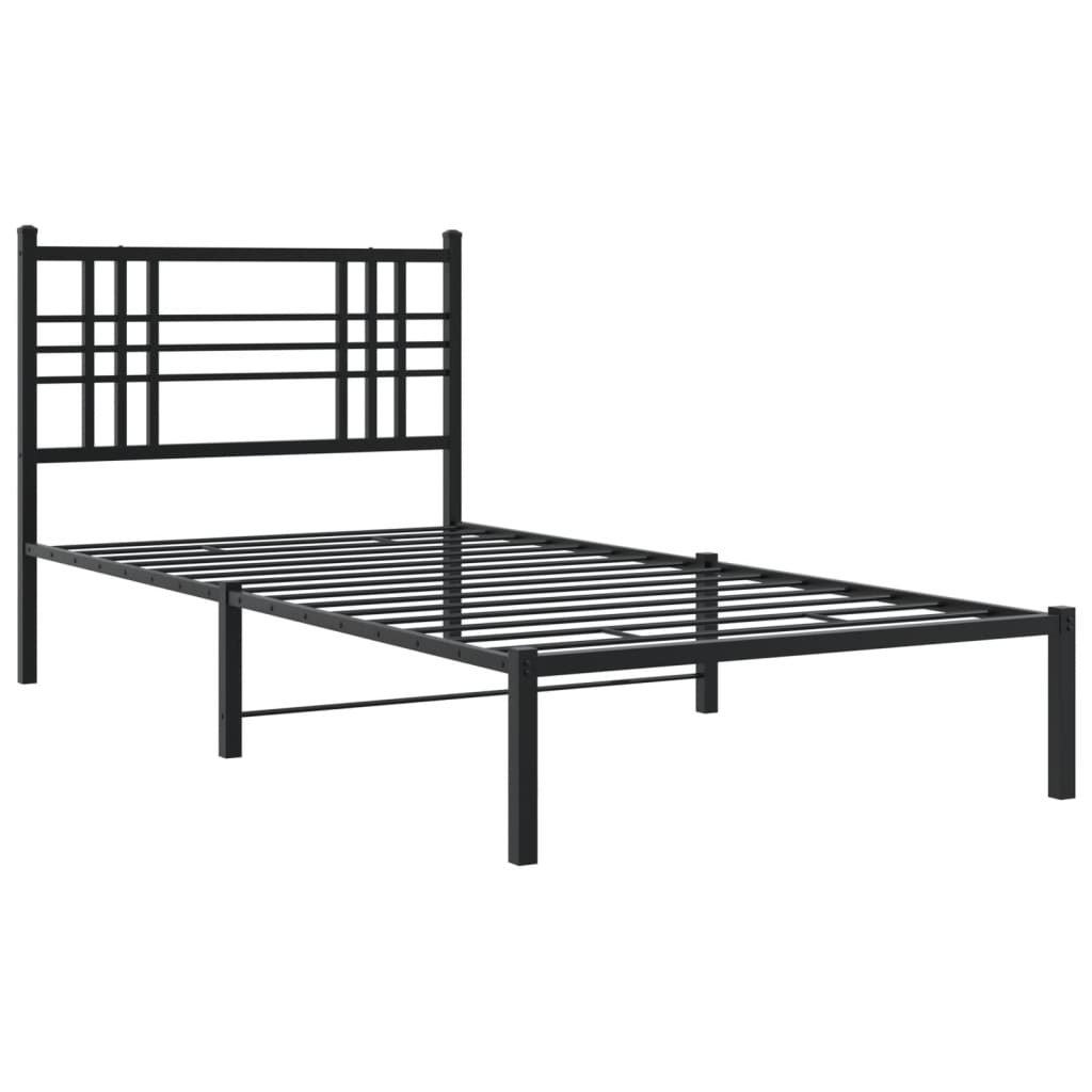 Black Metal Bed Frame with Headboard, 90x190cm - No Mattress